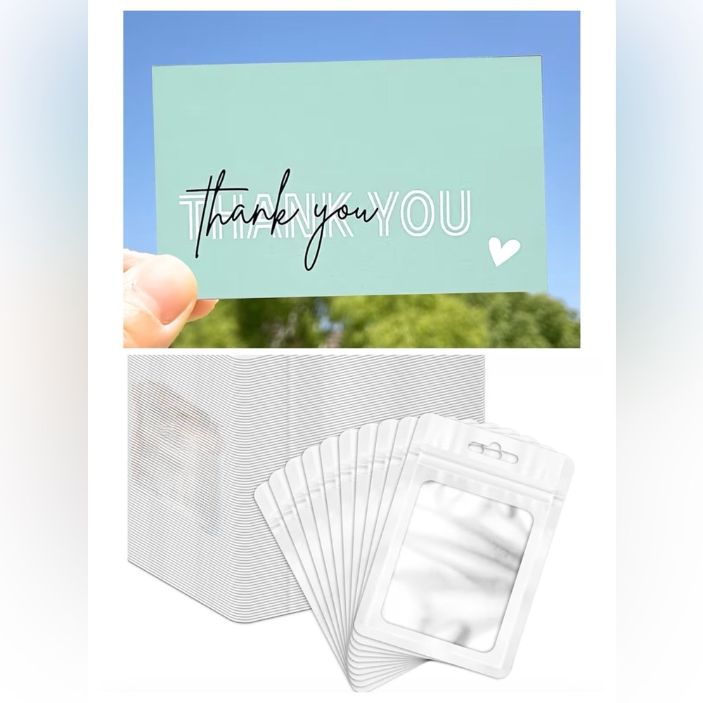 20 Resealable Bags & 20 Thank You Cards- White/Teal NWT